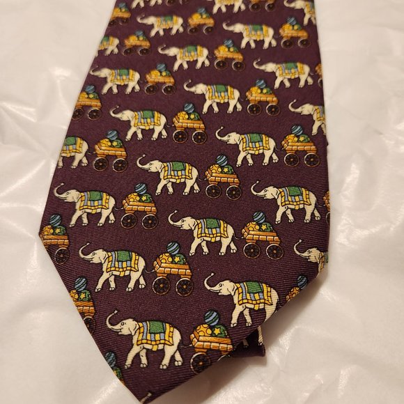 Brooks Brothers 100% Silk Tie - Circus Elephants on Burgundy - Picture 7 of 8